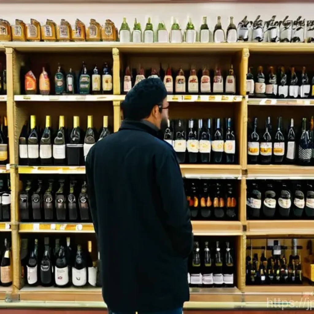 튀니지 내 주류 판매법 - **Prompt:** A discreet alcohol section within a large, modern supermarket in Tunis, Tunisia. The are...